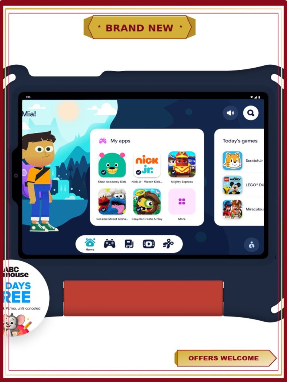 8 inch Kids Tablet 64GB Android 16 Bumper Case Kickstand